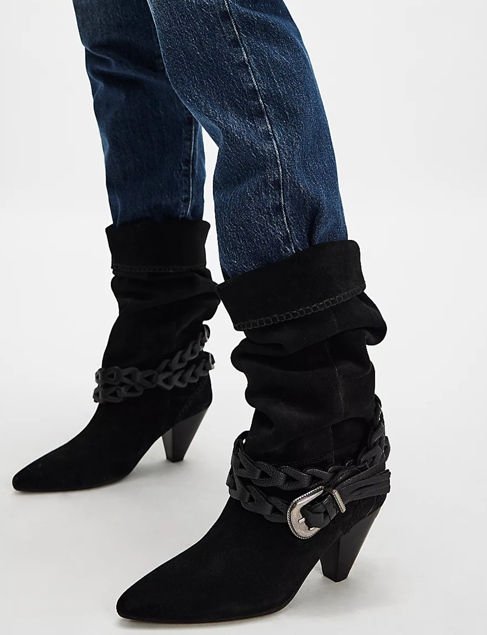 Bridget Belt Slouch Boot, Faded Black Suede