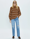 Carlen Mock Neck Sweater, Caramel/White Stripe