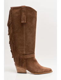 Faith Fringe Western Boot, Faded Saddle Suede