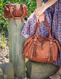 Large Leather Satchel, Cognac