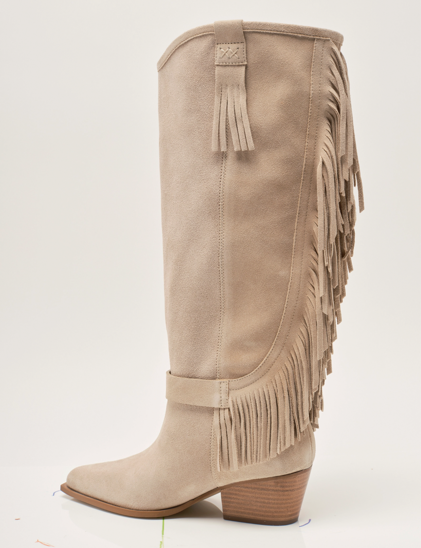 Faith Fringe Western Boot, Shortbread Suede