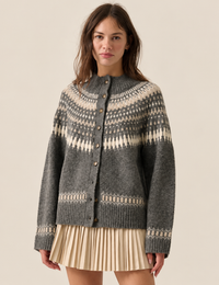 Fair Isle Cardigan, Charcoal