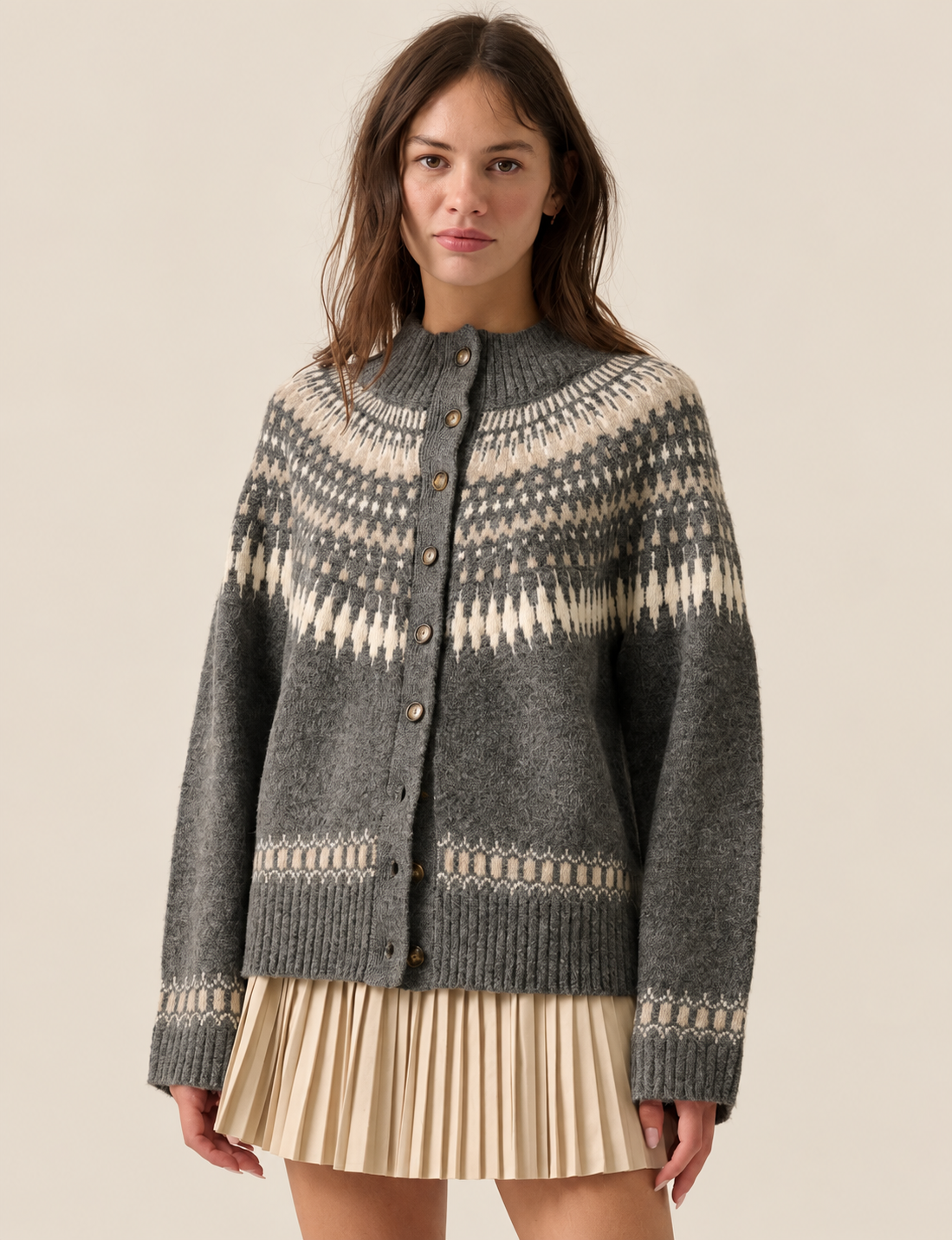 Fair Isle Cardigan, Charcoal