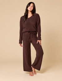 Solid Marshmallow V-Neck Lounge Set, Espresso