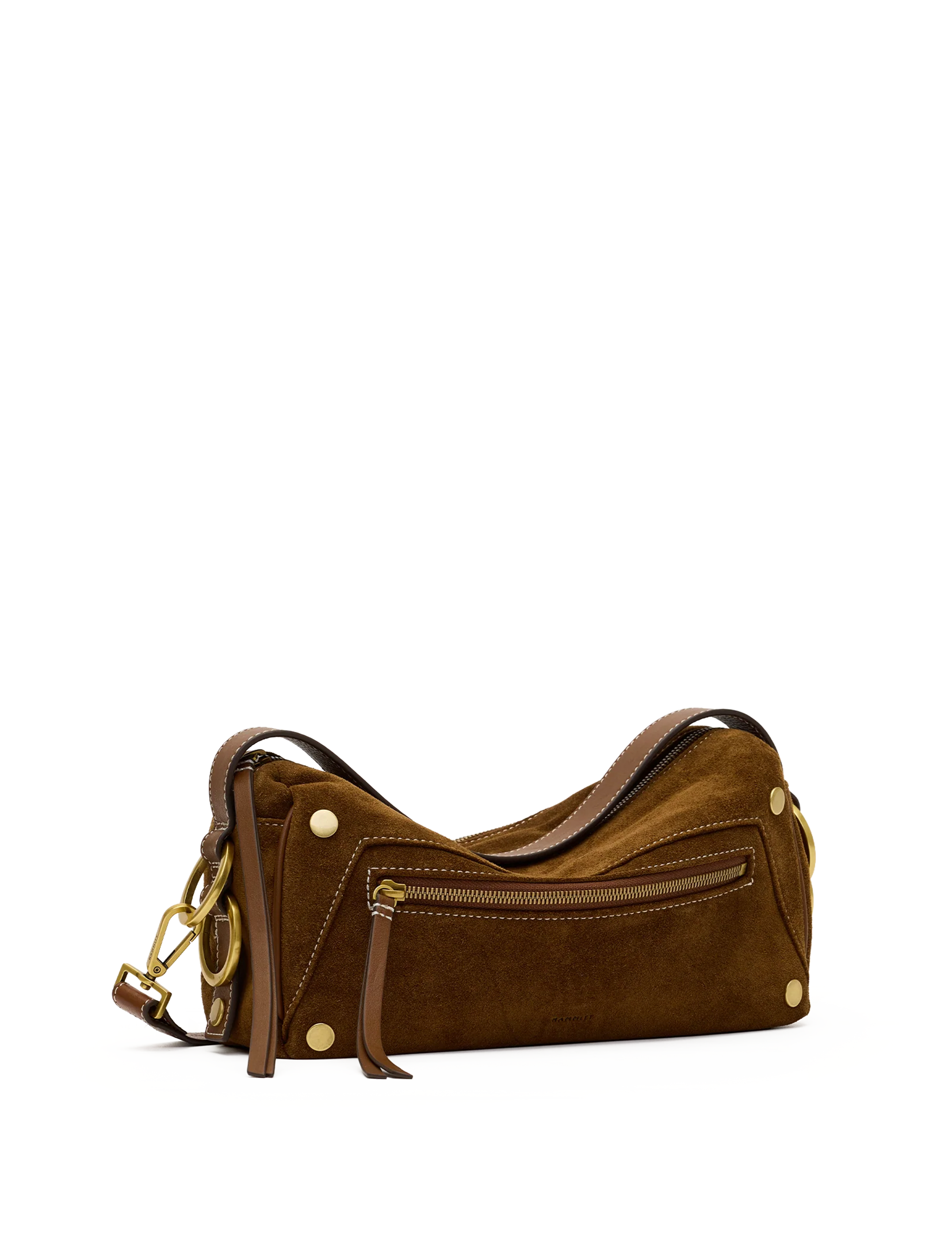 Doxie Medium Handbag, Cinnamon Suede/Antique Gold