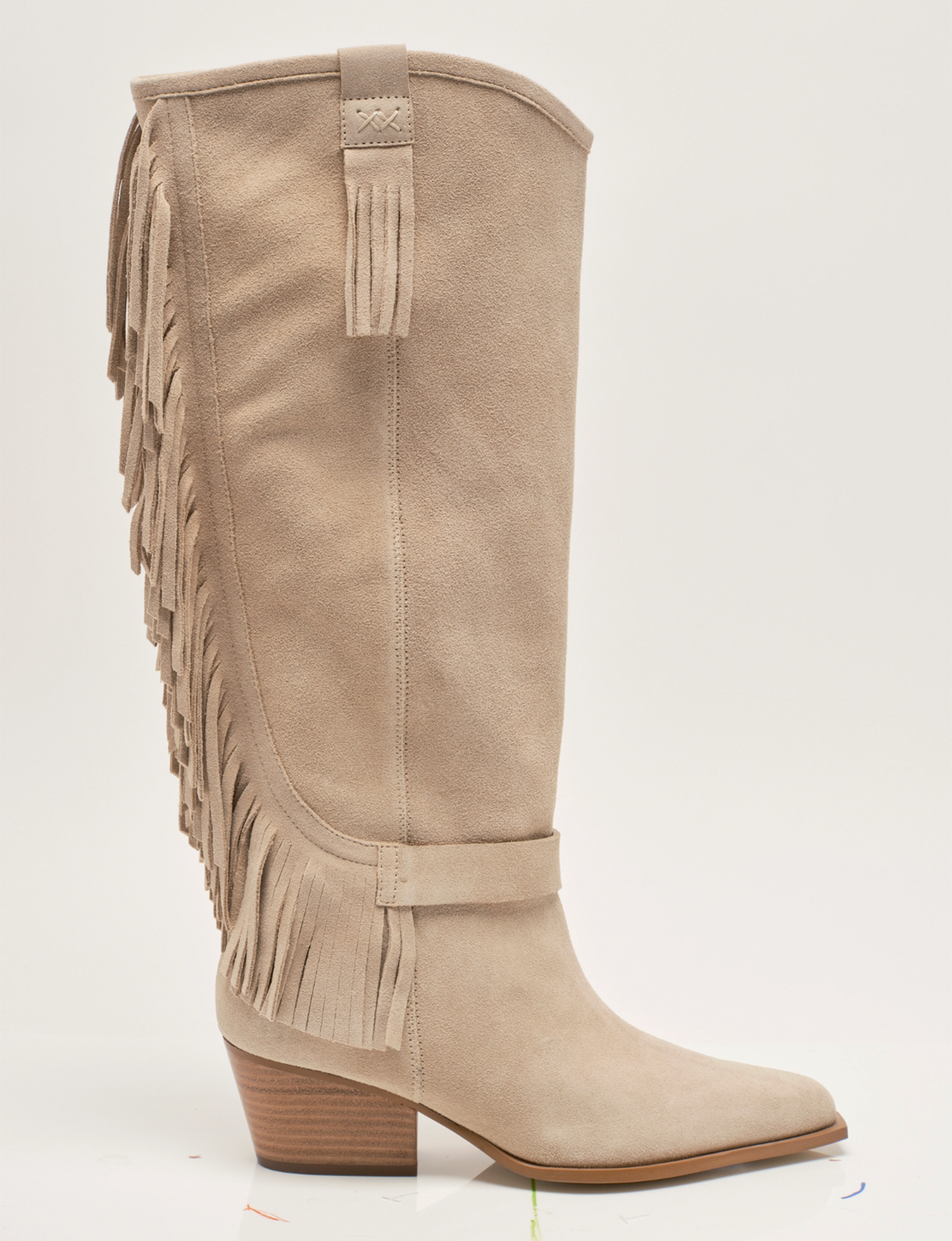 Faith Fringe Western Boot, Shortbread Suede
