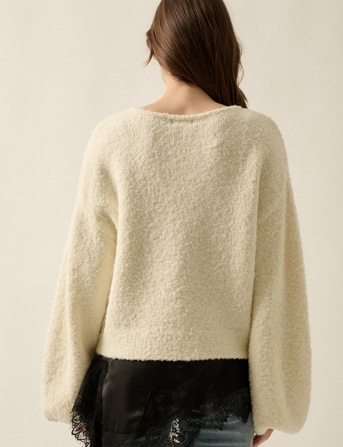 Bubble Sleeve Sweater, Cream