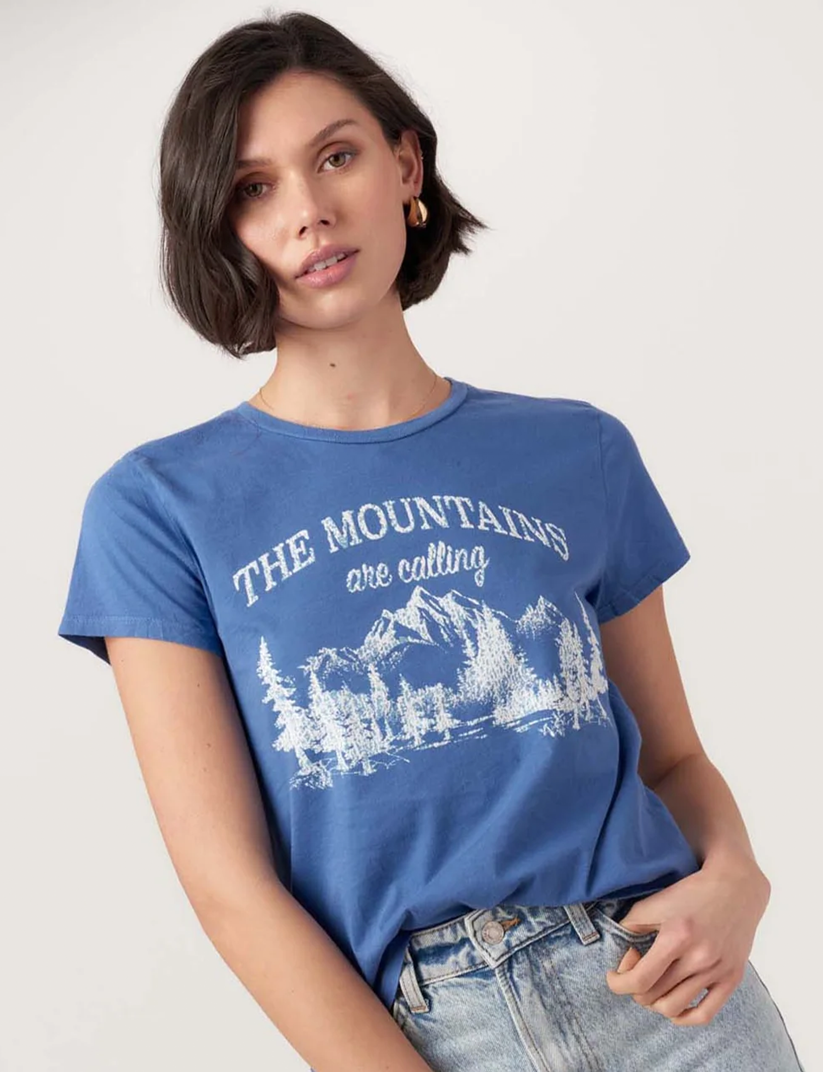 The Mountains Are Calling Flocked Tee, Blue Yonder
