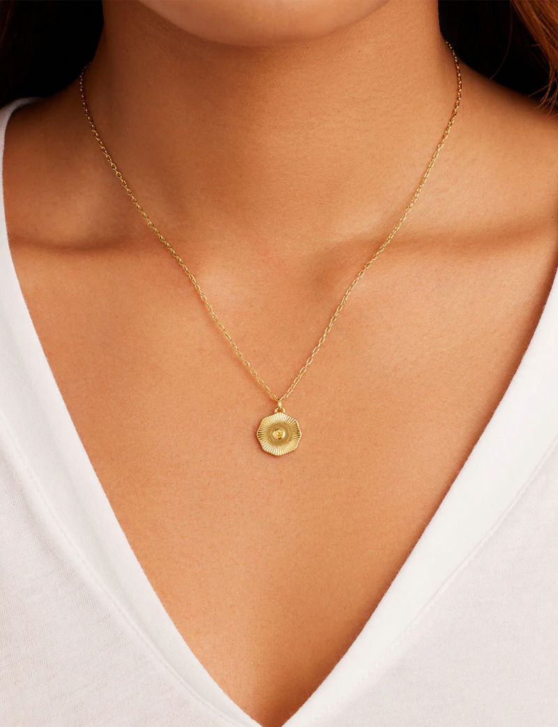 Power Birthstone Coin Necklace (November), Gold/Citrine