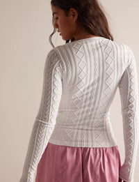 So Soft Seamless Modal Cable Long Sleeve, Clean Ivory