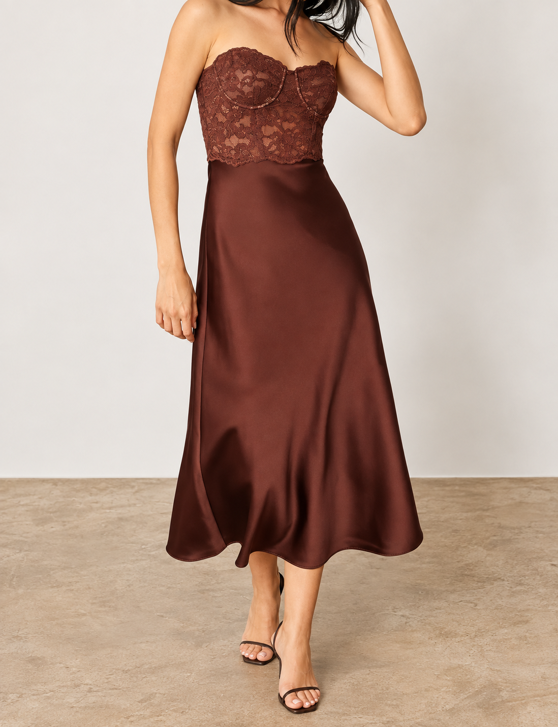 Satin Corset Dress, Rum Raisin