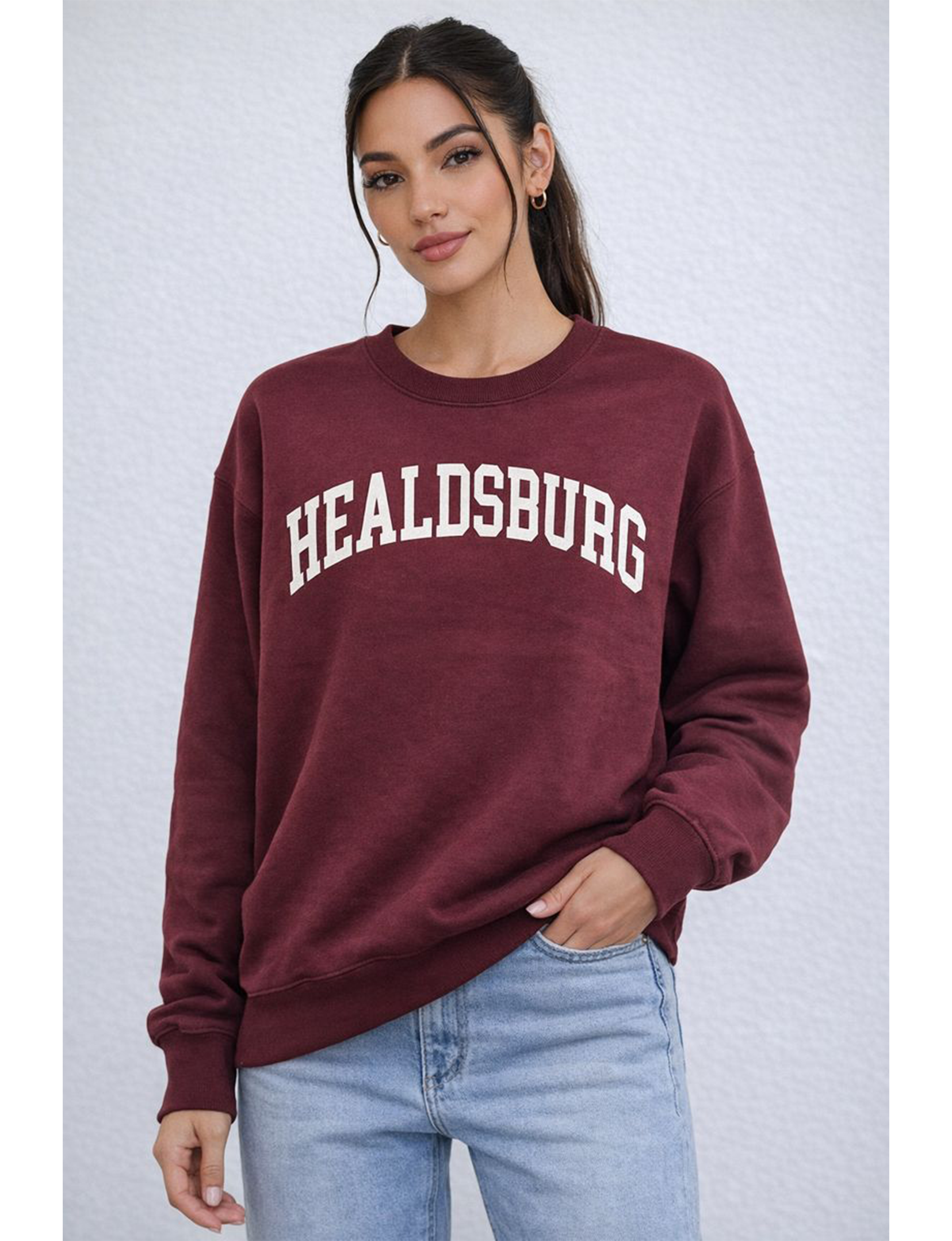Healdsburg Crew Sweatshirt, Maroon/Cream