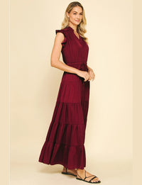 Satin Tiered Maxi Dress, Wine