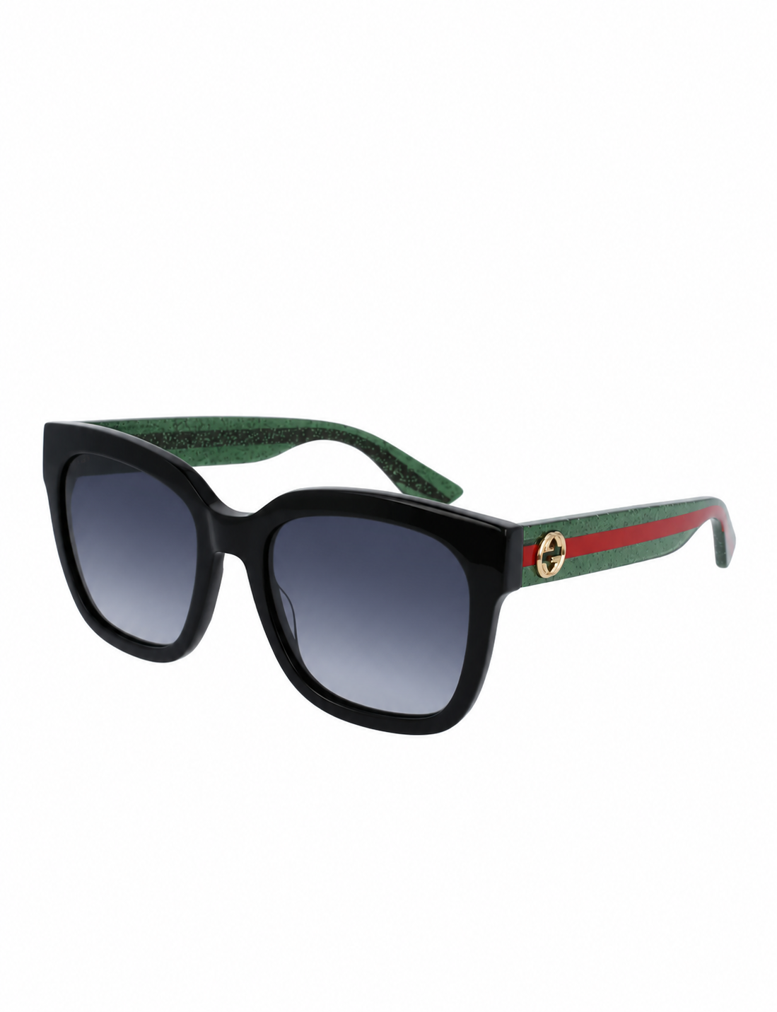 GG0034SN 002 Sunglasses, Black/Green/Grey