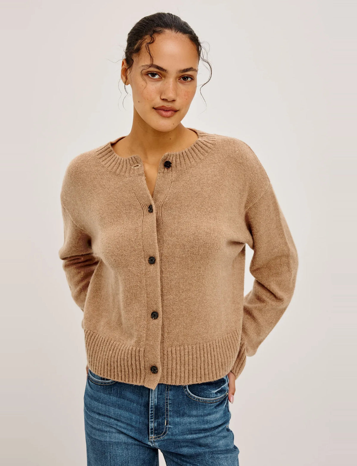 Carre Cardigan, Heather/Camel