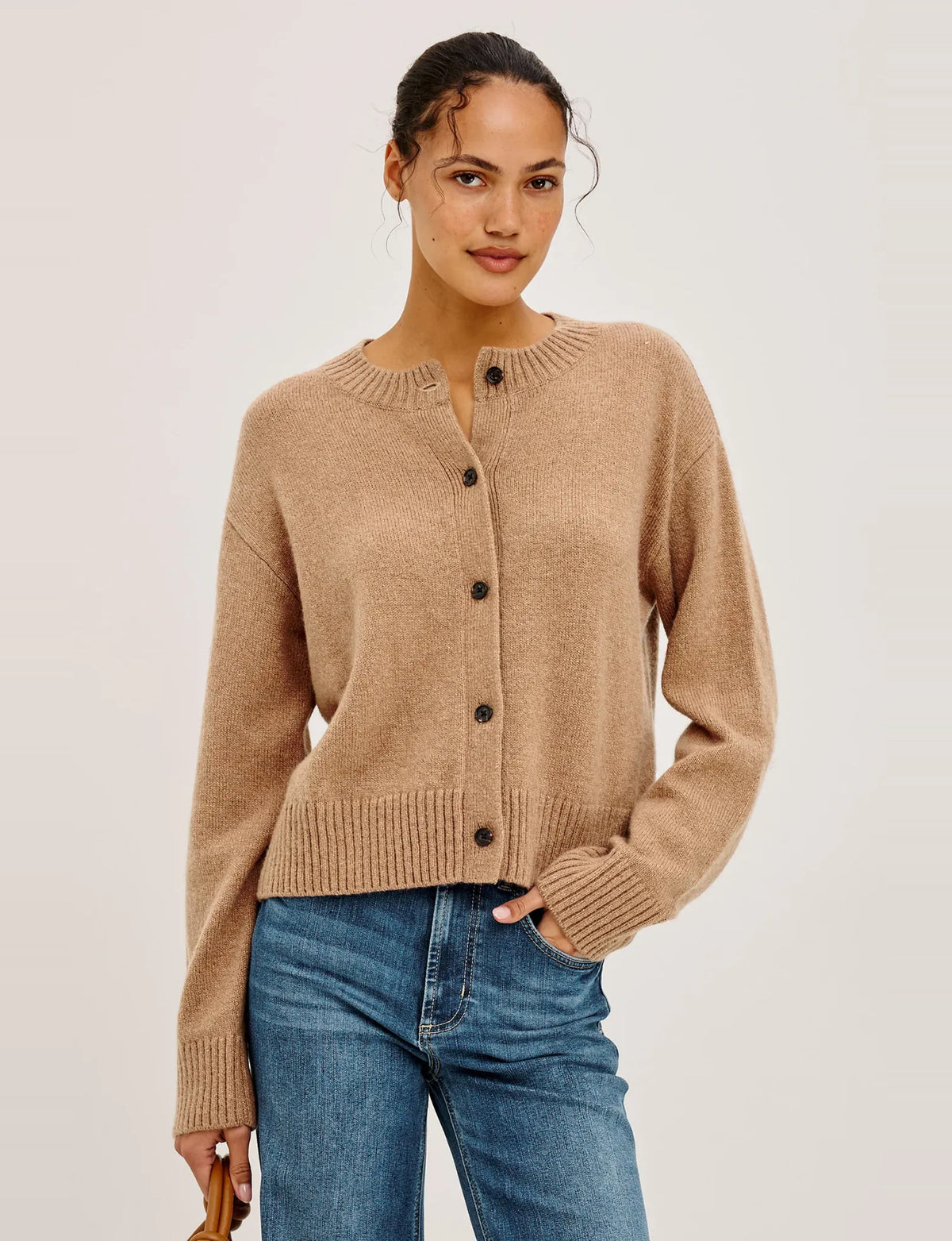 Carre Cardigan, Heather/Camel