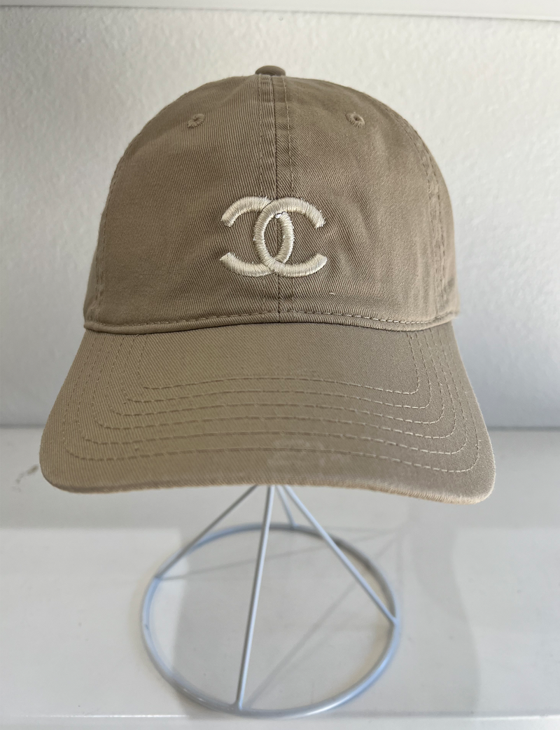 Chanel CC Embroidered Hat, Khaki/White