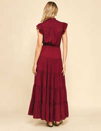 Satin Tiered Maxi Dress, Wine