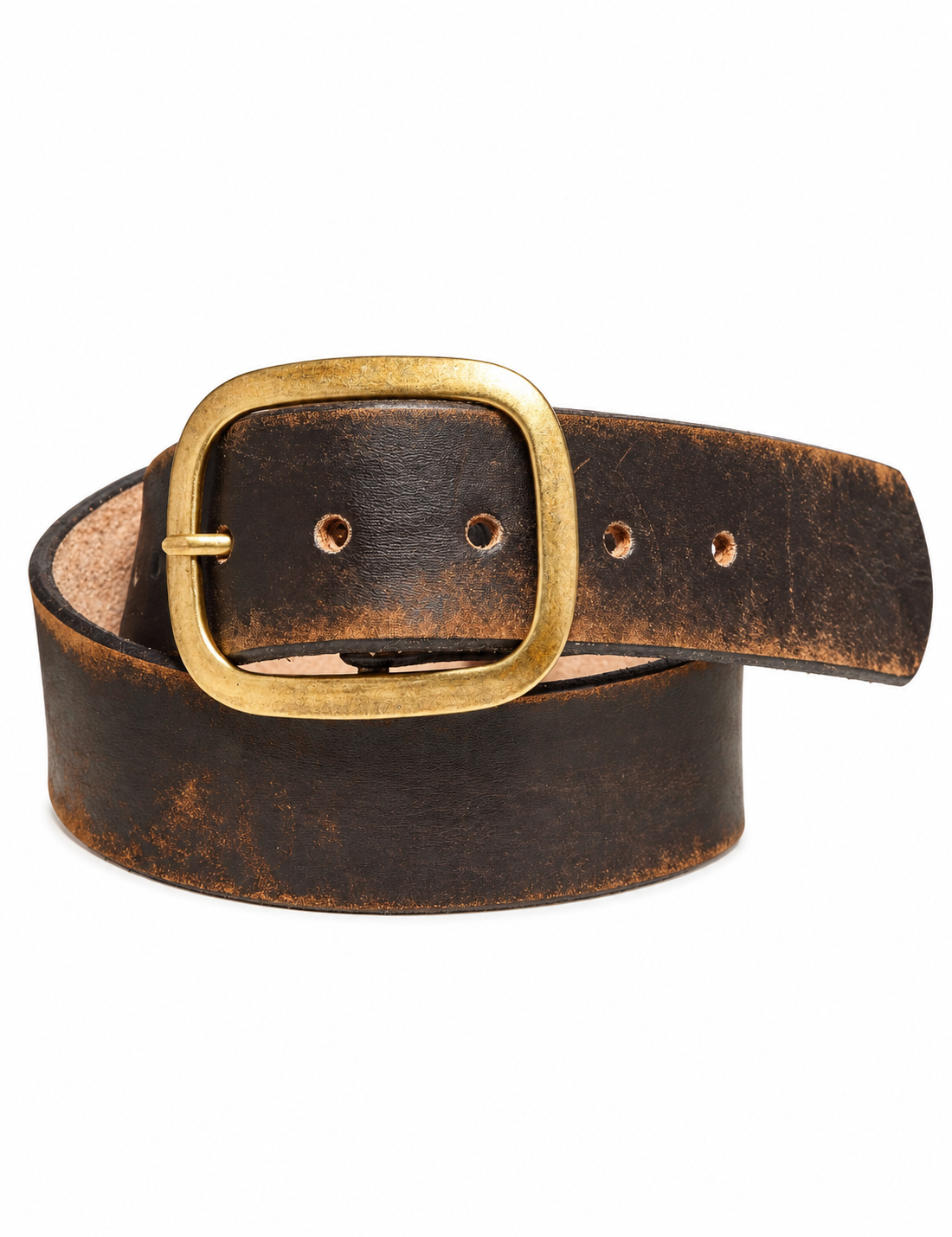 Vintage Distressed Leather Belt, Black/Brown