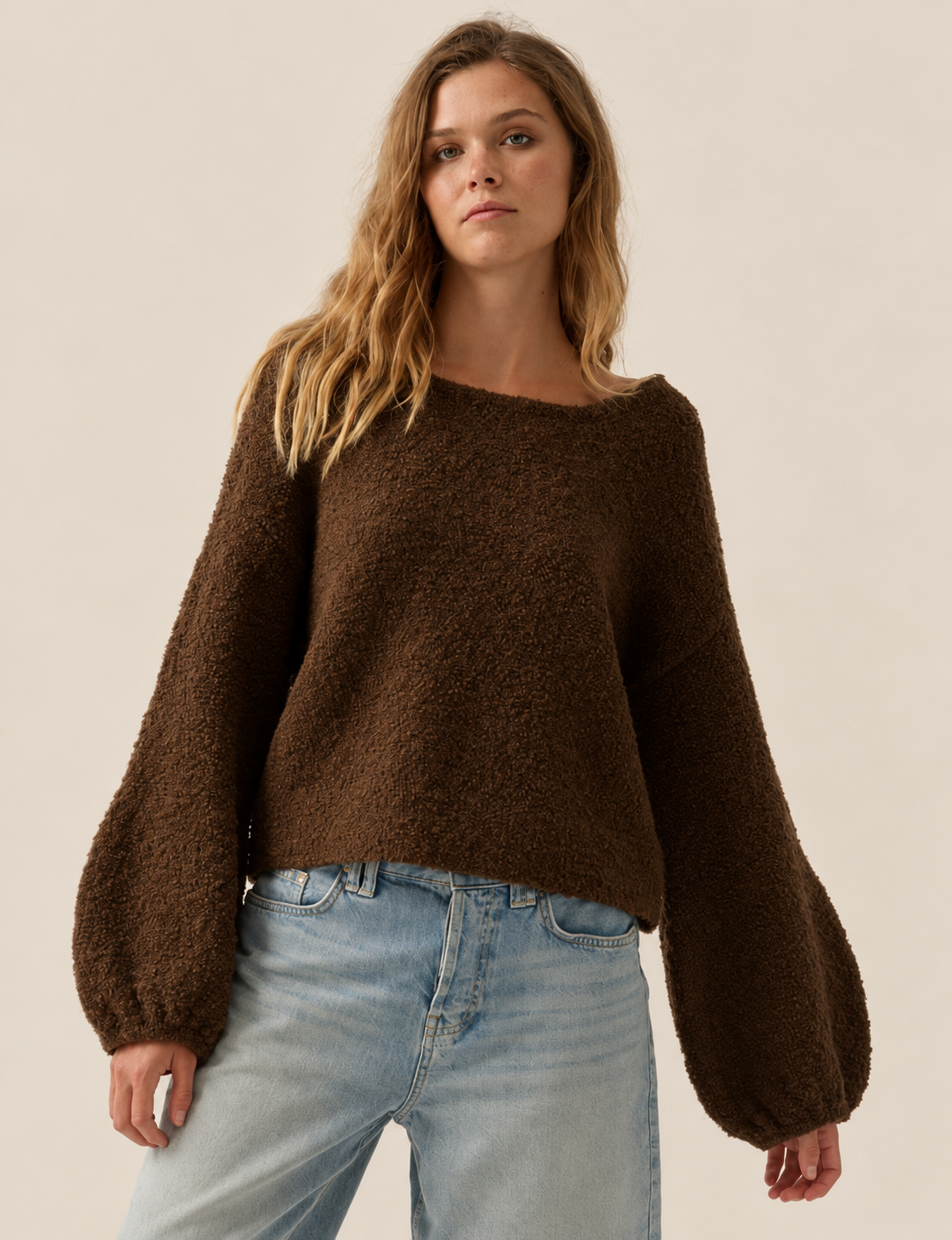 Bubble Sleeve Sweater, Chocolate