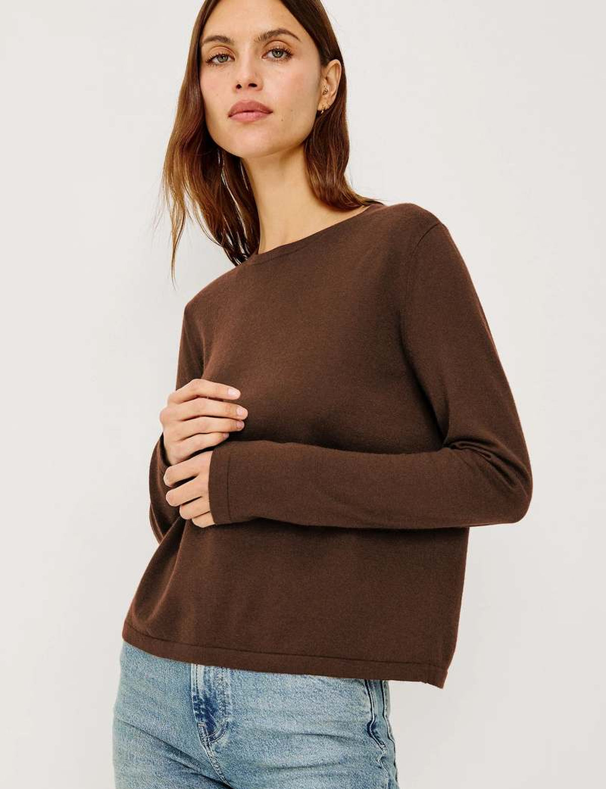Cotton Cashmere LS Tee, Espresso