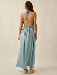 Denim Halter Maxi Dress, Light Chambray
