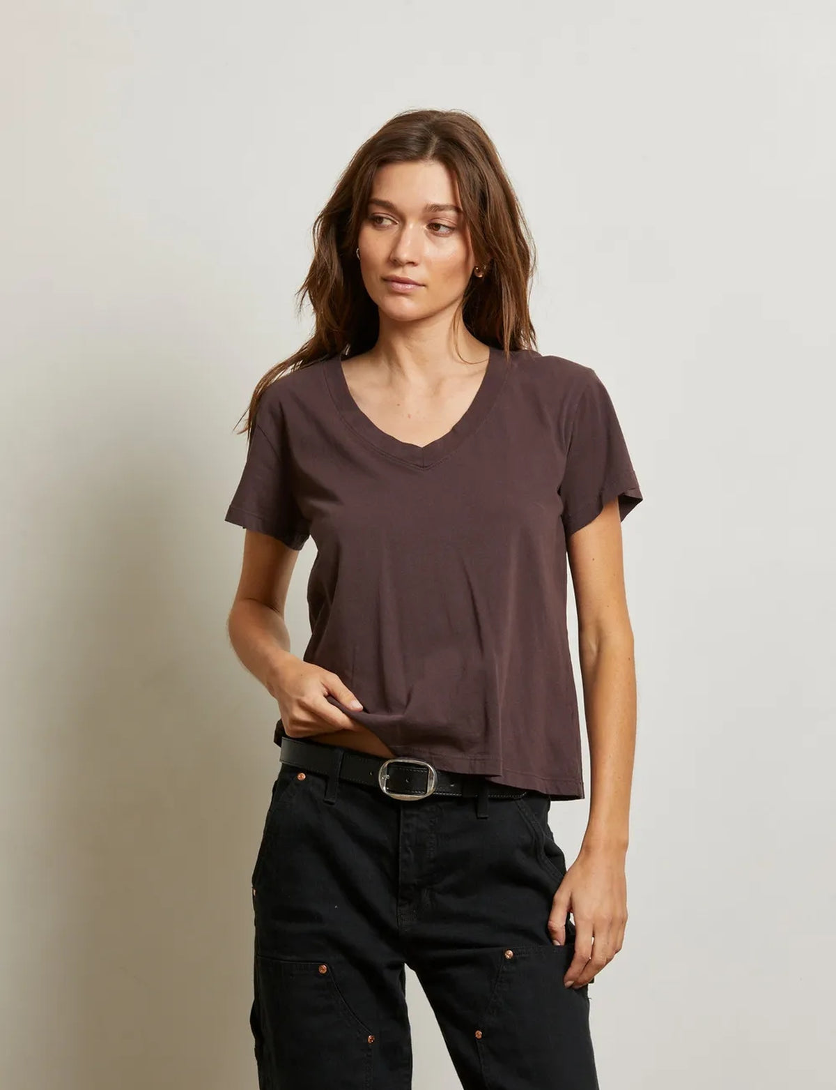 Hendrix V Neck Tee, Cocoa