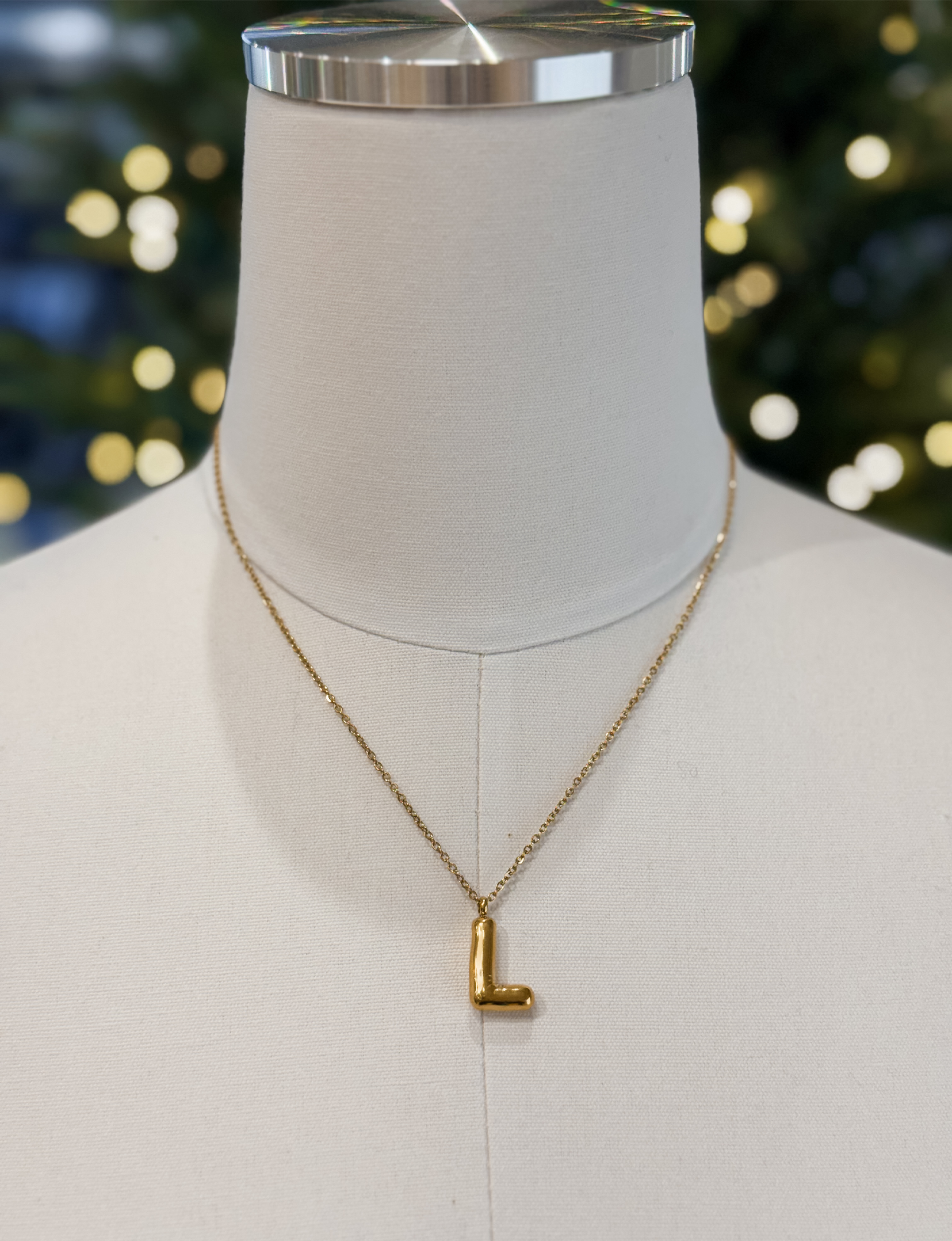 Bubble Initial Necklace, Gold