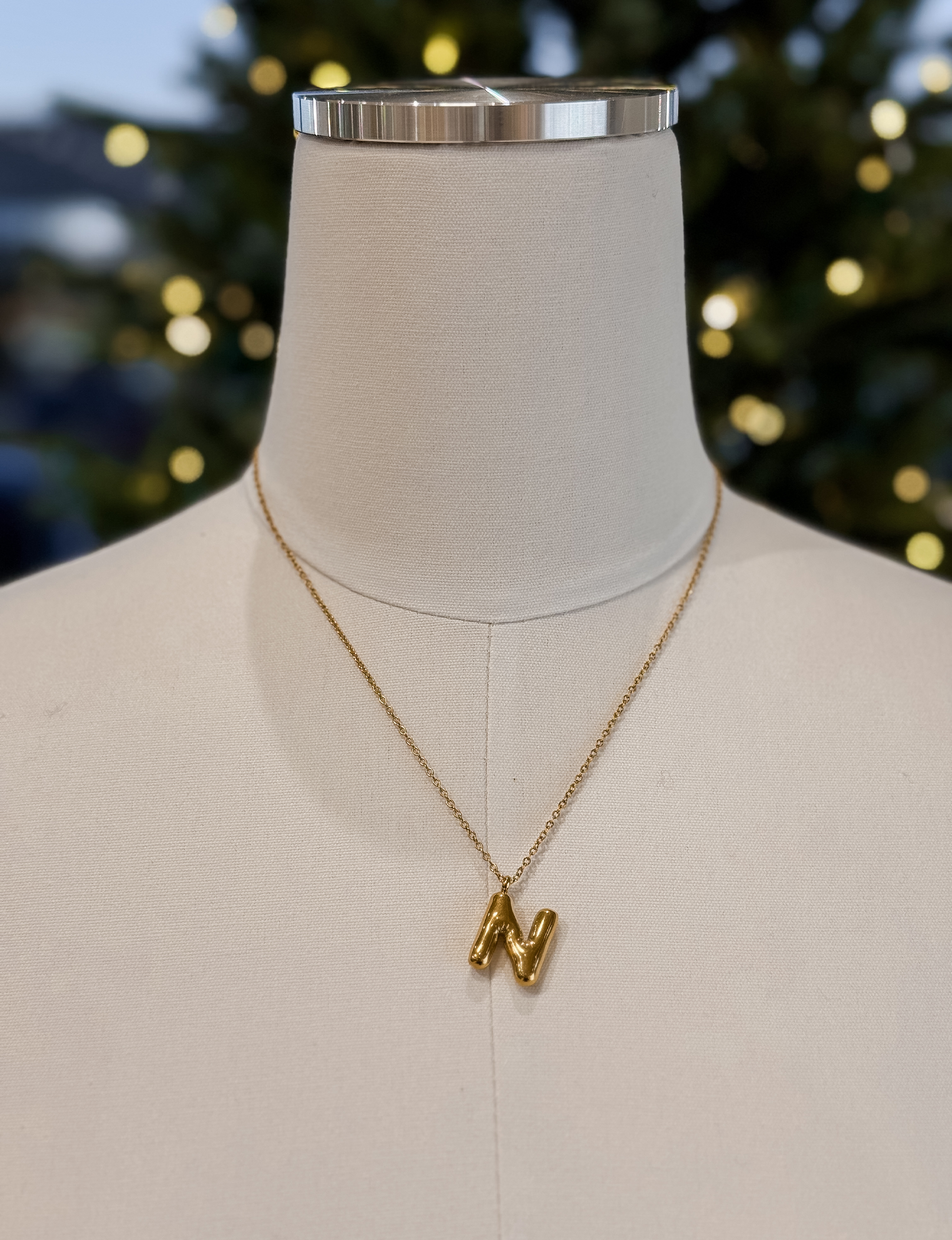 Bubble Initial Necklace, Gold