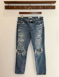 Moussy Tapered Distressed Skinny Jean, Medium Wash