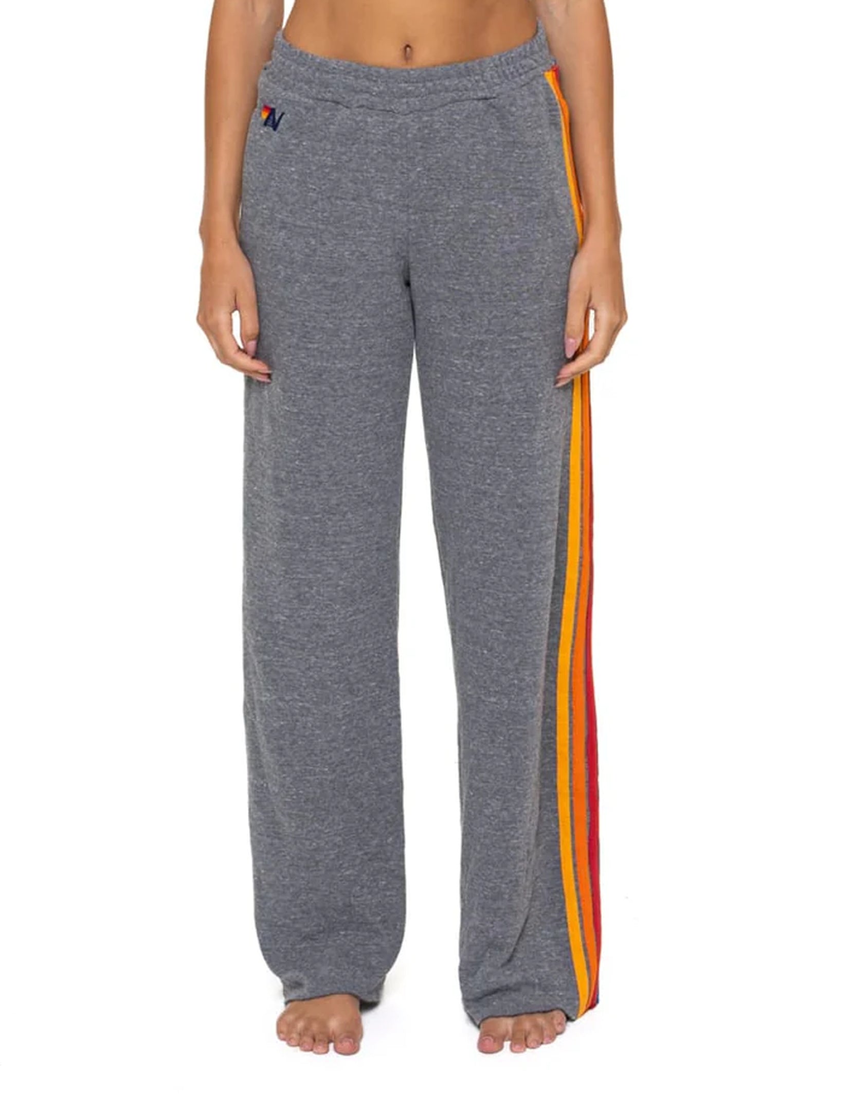 5 Stripe Wide Leg Sweatpants, Heather Grey/Multi