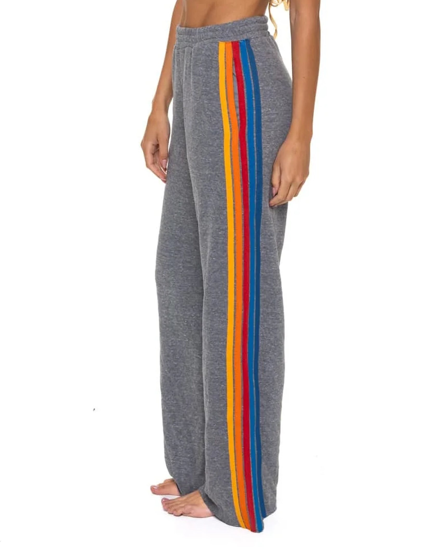 5 Stripe Wide Leg Sweatpants, Heather Grey/Multi