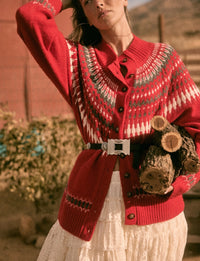 Fair Isle Cardigan, Cherry Tomato