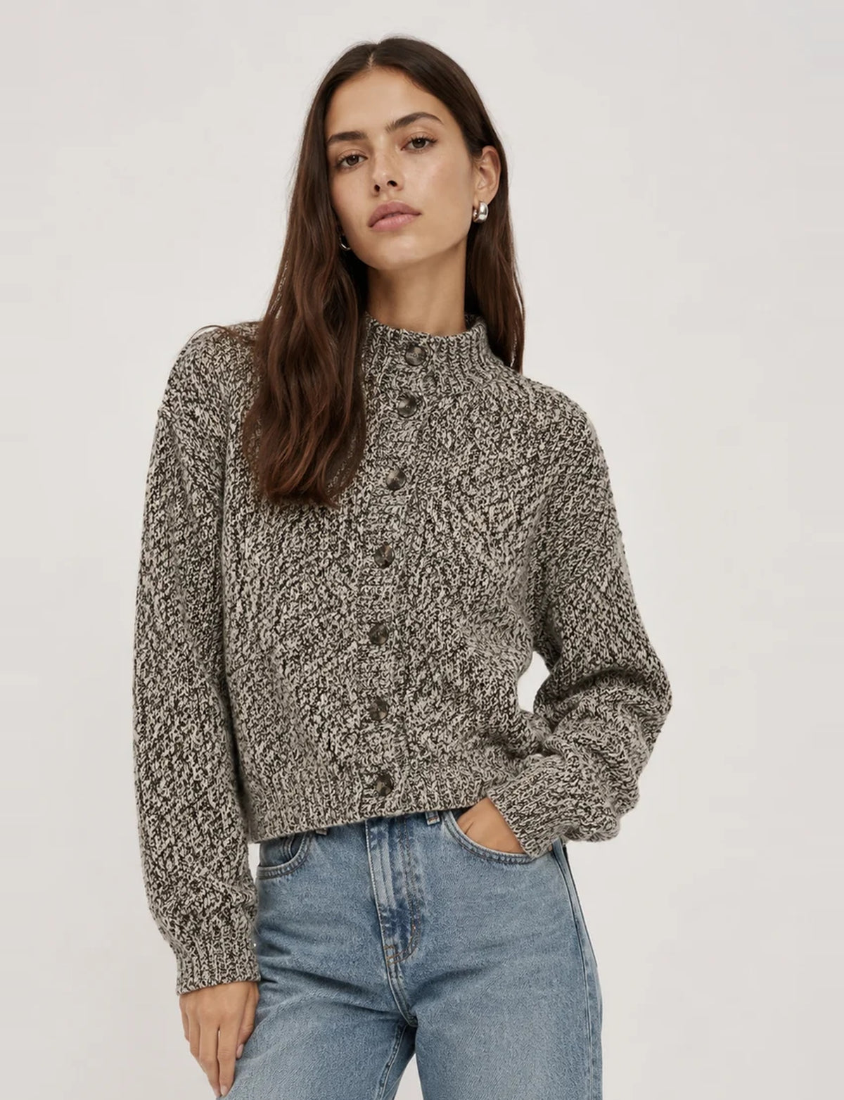 Maxella Sweater, Black/Ivory Marble