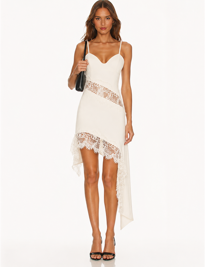 Steve Madden V-Neck Lace Asymmetrical Wes Dress - whisper White