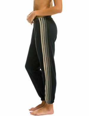 5 Stripe Womens Sweatpants, Charcoal/Grey