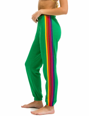 5 Stripe Womens Sweatpants, Kelly Green/Yellow/Purple
