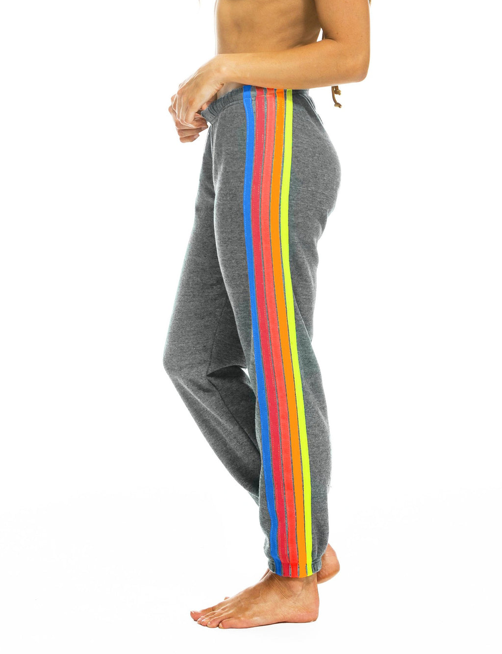 5 Stripe Womens Sweatpants, Heather Grey/Neon Rainbow