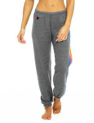 5 Stripe Womens Sweatpants, Heather Grey/Neon Rainbow