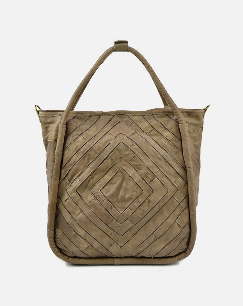 Benecio Leather Patchwork Tote, Taupe