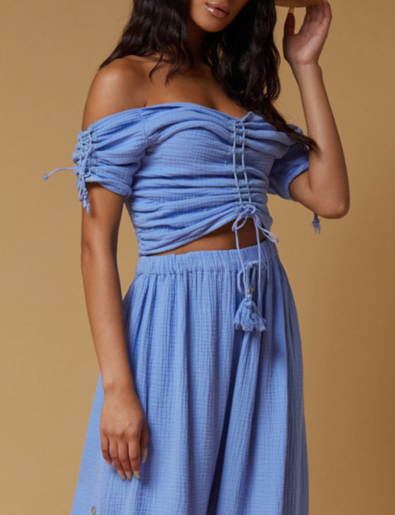 Iris Ruched Gauze Top in Periwinkle