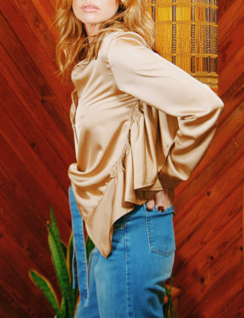 Orchid Ruffle Back Blouse in Caramel