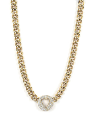 Pave Heart Chain Necklace, Gold