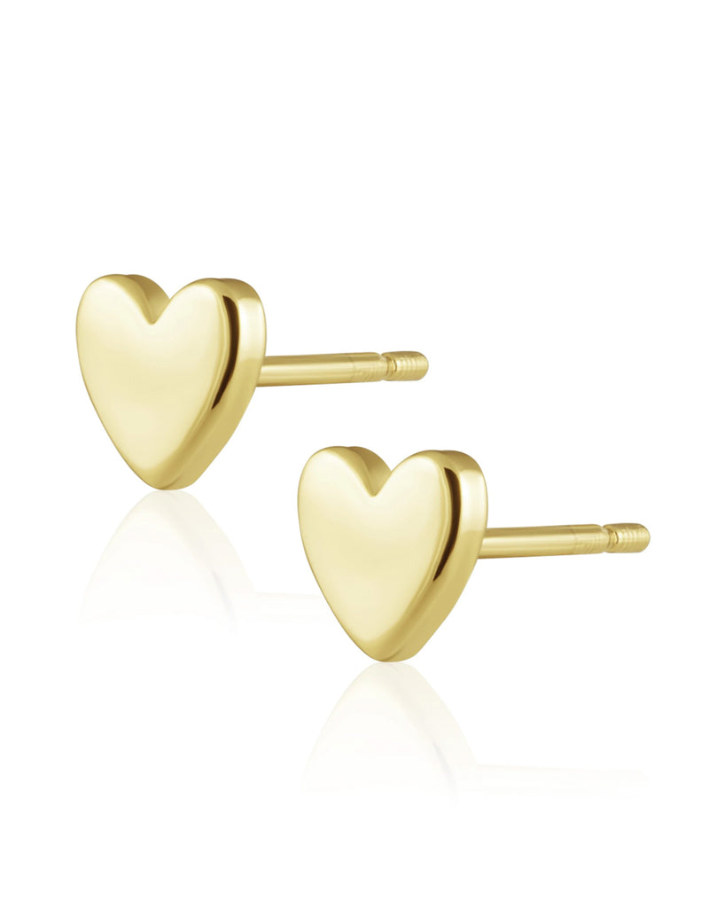 Solid Heart Studs, Gold