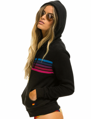 5 Stripe Zip Hoodie, Black/Pink Purple