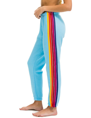 5 Stripe Womens Sweatpants, Sky/Yellow/Purple