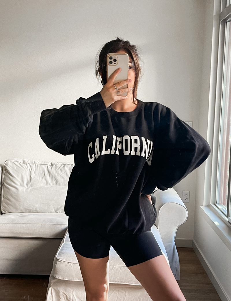 California Crewneck Sweatshirt, Black/White