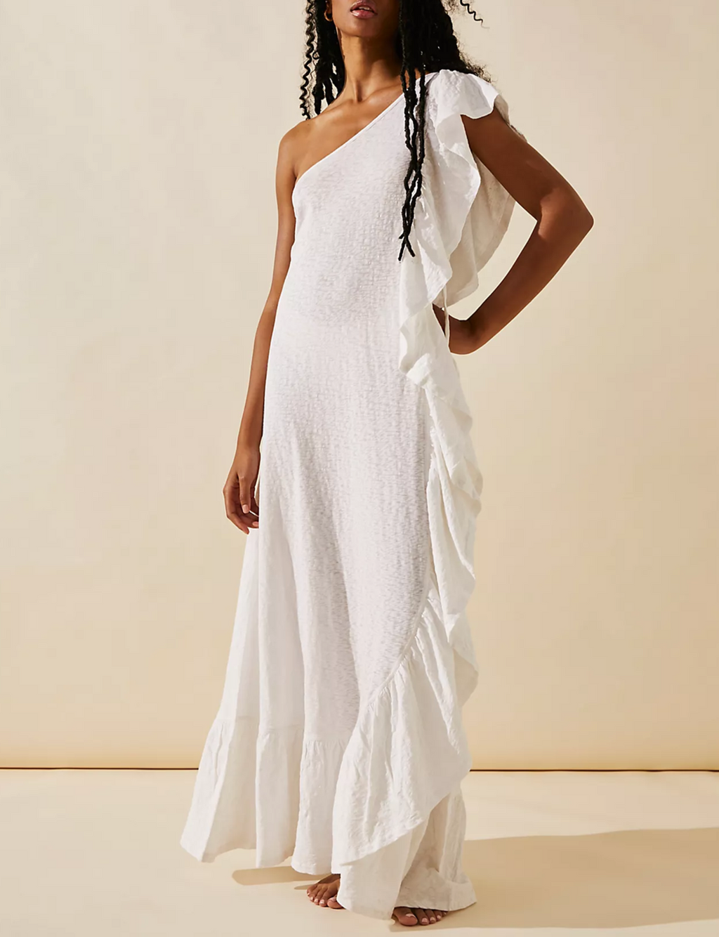 Elisa One Shoulder Beachy Maxi Dress, Ivory
