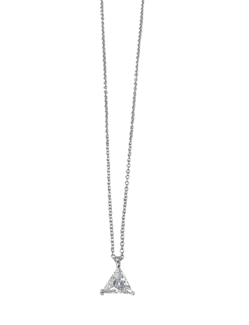 Triangle Single Solitaire Necklace, Silver