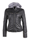 Nola Hooded Leather Jacket, Black